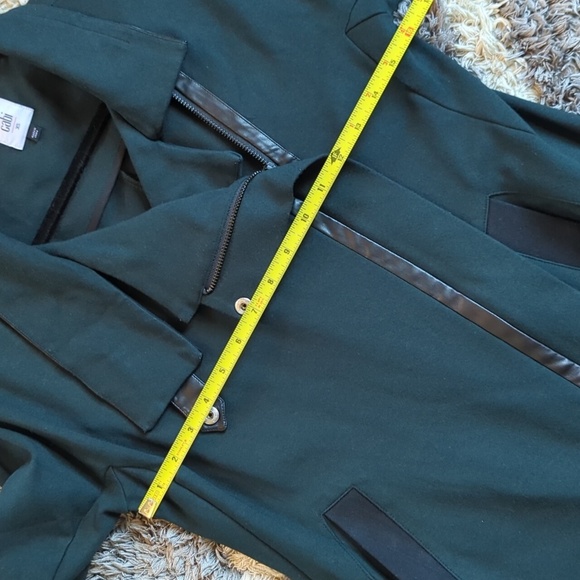 CAbi Green and Black Leather Trim Renaissance Asymmetrical Zip Pea Coat Size XS - Picture 8 of 10